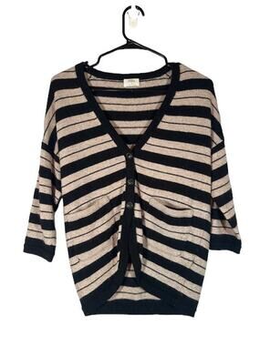 Wallace Cream Black Striped Wool Blend Button Cardigan Sweater Women Sz S